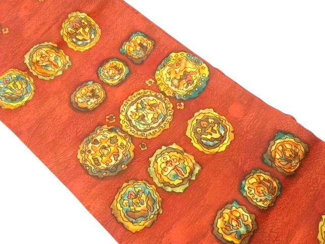 リサイクル　抽象草花に動物模様名古屋帯